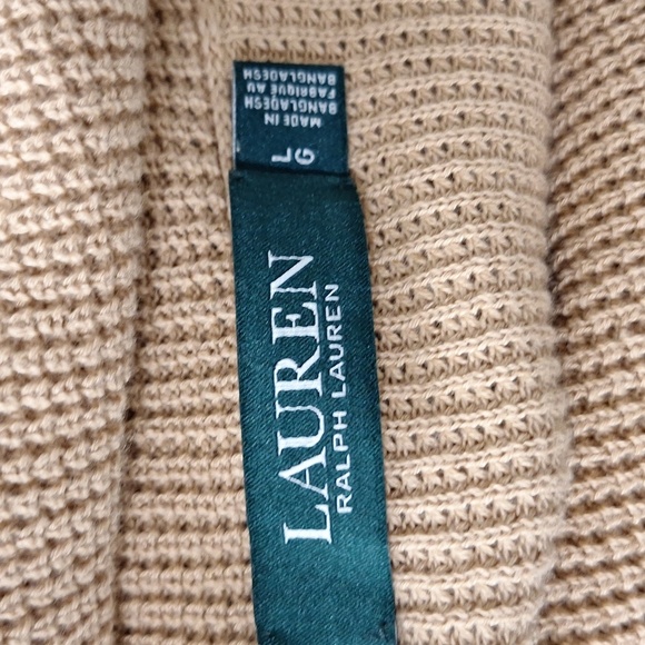 Lauren Ralph Lauren Quiet Luxury Preppy Tan Cowl Neck Drawstring Sweater Size L - Picture 10 of 12